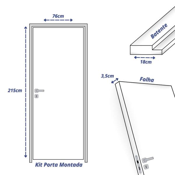 Imagem de Kit Porta de Madeira Lisa Imbuia 210x72cm Batente 18cm Uniportas