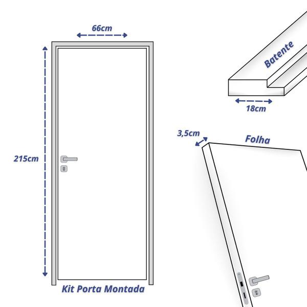 Imagem de Kit Porta de Madeira Lisa Primer 210x62cm Batente 18cm