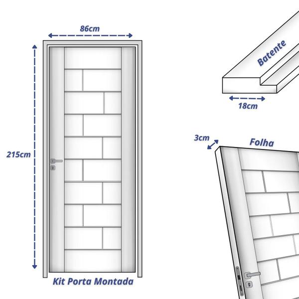 Imagem de Kit Porta de Madeira Maciça Ekos 210x82cm Batente 18cm