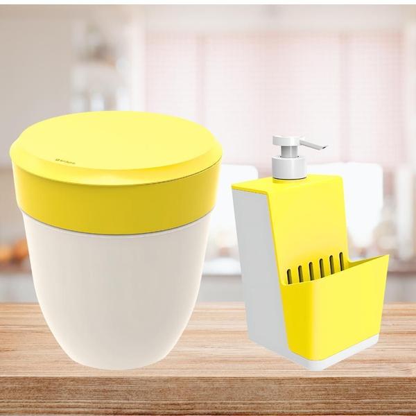 Imagem de Kit Porta Detergente E Lixeira 2,5L Redonda Amarelo - Crippa