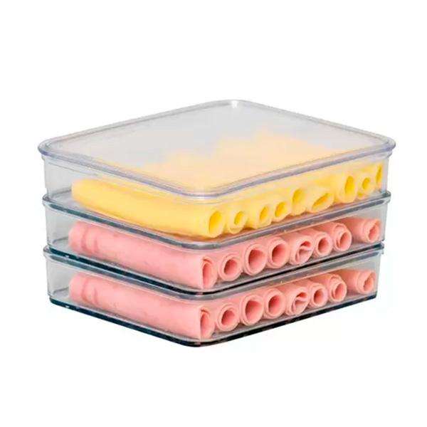 Imagem de Kit Porta Frios Luxo Acrílico 3 Compartimentos + Porta Ovos 30un Organizador de Geladeira