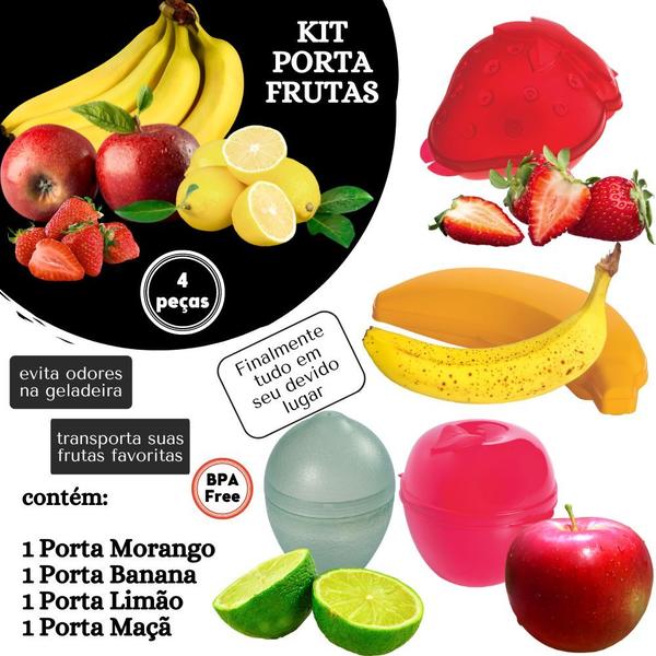 Kit porta frutas banana, maçã, morango e limão 4 pçs Plasutil Imagem de Kit porta frutas banana, maçã, morango e limão 4 pçs Plasutil