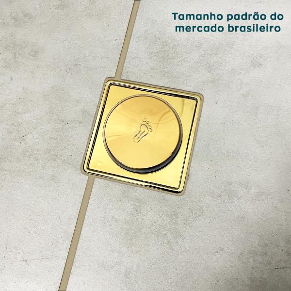 Imagem de Kit Porta Grelha 10x10 E Ralo Click Dourado Aço Inox Caixilho Quadrado Ralo Inteligente 10cm Tampa Caixa Sifonada Antiodor Banheiro Luxo Gold Brilhoso