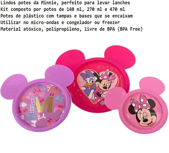 Imagem de Kit Porta lanche Escolar 3 Potes Minnie Micro-ondas Freezer