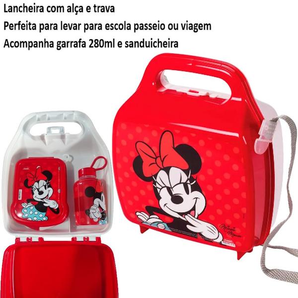 Imagem de Kit Porta Lanche escolar Infantil Minnie Lancheira Garrafa