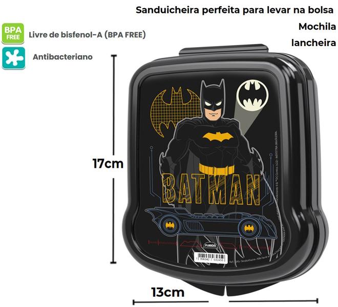 Imagem de Kit Porta Lanche Garrafa 500ml Batman Escola Infantil