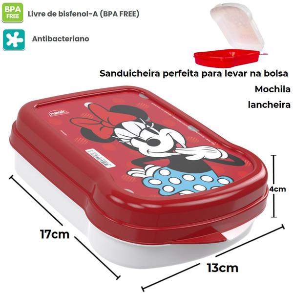 Imagem de Kit Porta Lanche Lancheira Minnie Garrafa e Sanduicheira