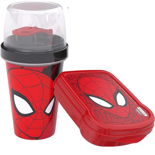 Imagem de Kit Porta Lanche Shakeira 320ml Homem Aranha Escola Infantil