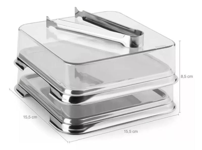 Imagem de Kit Porta Pão e Porta Frios Aço Inox Tampa e Pinça - Forma