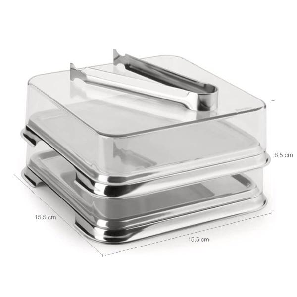 Imagem de Kit Porta Pão Porta Frios e Porta Bolo Aço Inox Tampas Transparentes Vision Forma