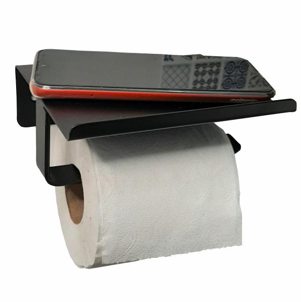 Kit Porta Papel Higiênico E Prateleira Banheiro Preto Fosco - Belolar Imagem de Kit Porta Papel Higiênico E Prateleira Banheiro Preto Fosco