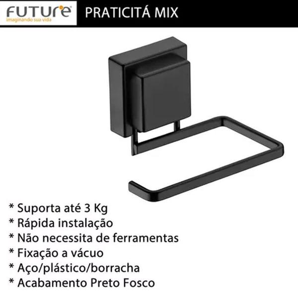 Imagem de Kit Porta Papel Higienico + Gancho Multiuso Preto Ventosa