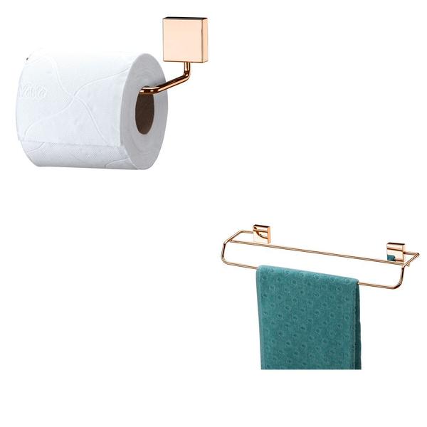 Imagem de Kit Porta Papel Higiênico + Toalheiro Duplo 45 Cm Rose Gold