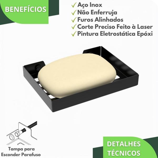 Imagem de Kit Porta Sabonete e Shampoo Parede Para Banheiro Preto Plus