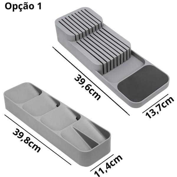 Imagem de Kit Porta Talheres E Organizador De Facas Compacto Com Divisórias De Armário