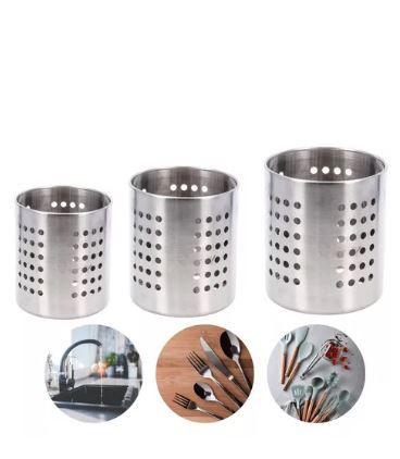 Imagem de Kit Porta Talheres Escorredor Inox Grande Utensílio Cozinha