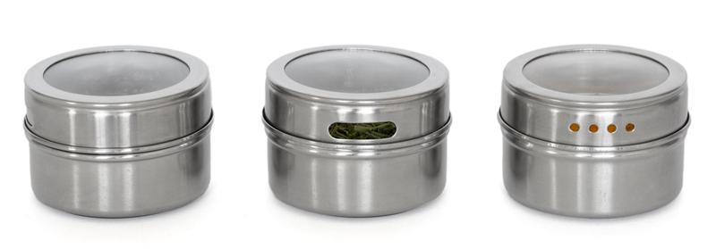Imagem de Kit Porta Temperos Condimentos Magnético Com Imã Inox 6 Potes Com Tampa Transparente + Suporte Inclinado