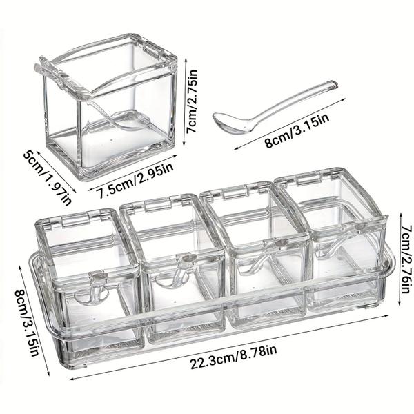 Imagem de Kit Porta Temperos E Condimentos Açucareiro Saleiro Em Acrilico 4 Potes Com Colher Para Cozinha