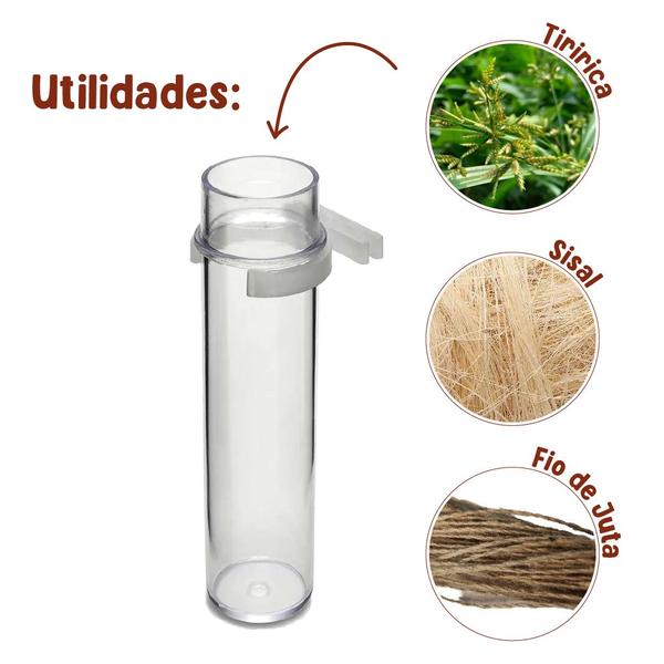 Imagem de Kit Porta Tiririca Juta Sisal Sementeira Pendão 30ml Tam. Médio Cristal - Passaros e Aves em Geral