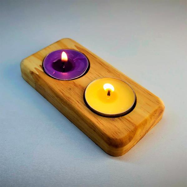 Imagem de Kit Porta Velas Formato Duplo Rechaud - Suporte para Velas Madeira Maciça - Incensário - Decoração - Castiçal - Buda - Suporte - Durável