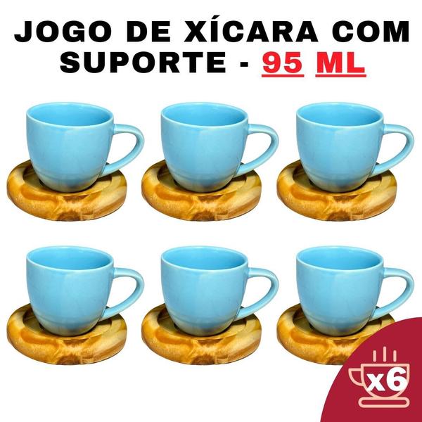 Imagem de Kit Porta Xícara Circular com Xícara em Porcelana Azul 95ml - Design-Moderno-Conjunto-Café-Suporte-Prático-Alta-Qualidade