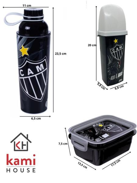 Imagem de Kit Pote com Travas, Porta Escova e Garrafa Vip Coqueteleira 660ml Atlético MG