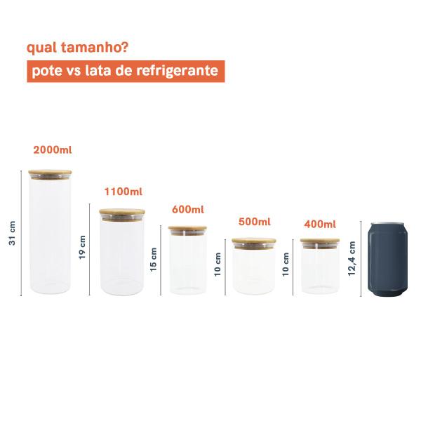 Imagem de Kit Pote de Mantimento 2000/1100/600/500/400 Tampa Bambu 5pç Oikos