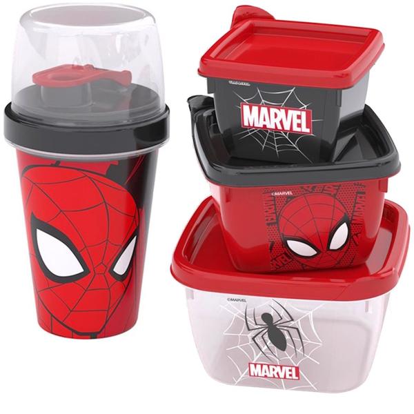 Imagem de Kit Pote e Garrafa Homem Aranha Lanche Escolar Infantil