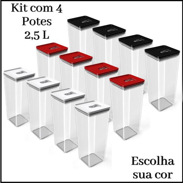 Kit Pote Mantimento Hermético 4 Peças de 2,5L Organizador Cozinha Dispensa Acrílico Tampa Trava Quadrado Multiuso - UNITERMI Imagem de Kit Pote Mantimento Hermético 4 Peças de 2,5L Organizador Cozinha Dispensa Acrílico Tampa Trava Quadrado Multiuso