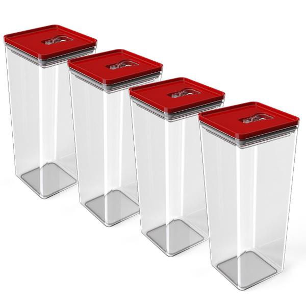 Kit Pote Mantimento Hermético 4 Peças de 2,5L Organizador Cozinha Dispensa Acrílico Tampa Trava Quadrado Multiuso - UNITERMI Imagem de Kit Pote Mantimento Hermético 4 Peças de 2,5L Organizador Cozinha Dispensa Acrílico Tampa Trava Quadrado Multiuso