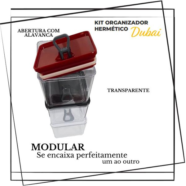 Kit Pote Mantimento Hermético 4 Peças de 2,5L Organizador Cozinha Dispensa Acrílico Tampa Trava Quadrado Multiuso - UNITERMI Imagem de Kit Pote Mantimento Hermético 4 Peças de 2,5L Organizador Cozinha Dispensa Acrílico Tampa Trava Quadrado Multiuso