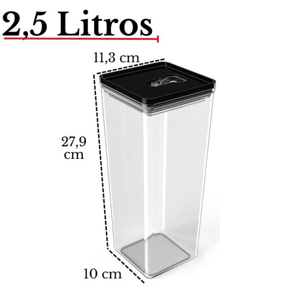 Kit Pote Mantimento Hermético 4 Peças de 2,5L Organizador Cozinha Dispensa Acrílico Tampa Trava Quadrado Multiuso - UNITERMI Imagem de Kit Pote Mantimento Hermético 4 Peças de 2,5L Organizador Cozinha Dispensa Acrílico Tampa Trava Quadrado Multiuso