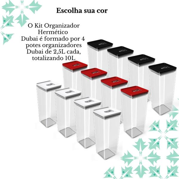 Imagem de Kit Pote Mantimento Hermético 4 Peças de 2,5L Organizador Multiuso Cozinha Tampa com Trava Forte