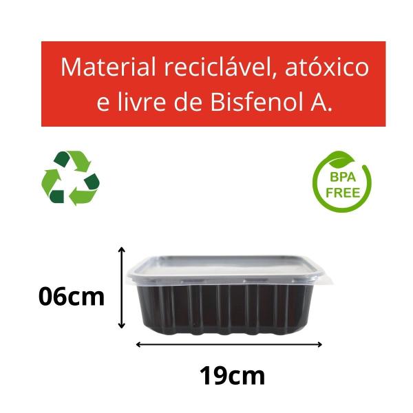 Imagem de Kit Pote Preto C/ 24un 1000ml 1l Descartável Marmita Freezer Retangular C/ Tampa