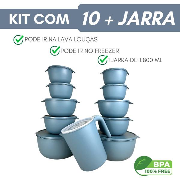 Imagem de kit potes 10 Bowl + Jarra Cozinha Saladeira Marmitas Pote Cor Cinza