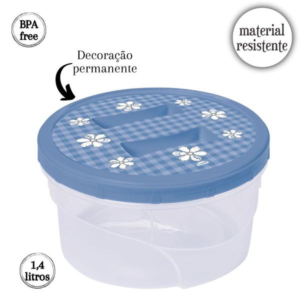 Imagem de Kit potes com rosca decorado 3 x 900ml, 1 x 1,4L, 1 x 1,8L e 1 x 2L azul floral Plasutil