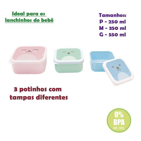 Imagem de Kit Potes de Papinha com 3 Tamanhos Diferentes Gumy Azul Rosa Buba