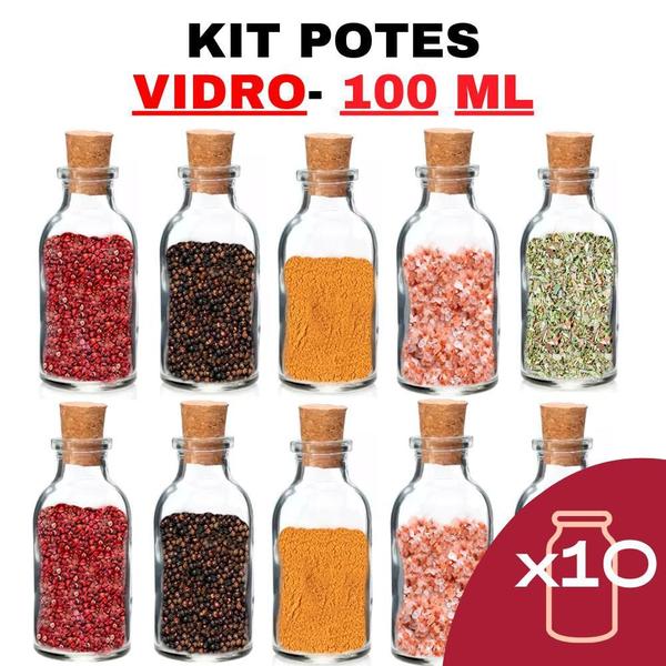 Imagem de Kit Potes De Tempero De Vidro 100Ml Com Tampa Rolha