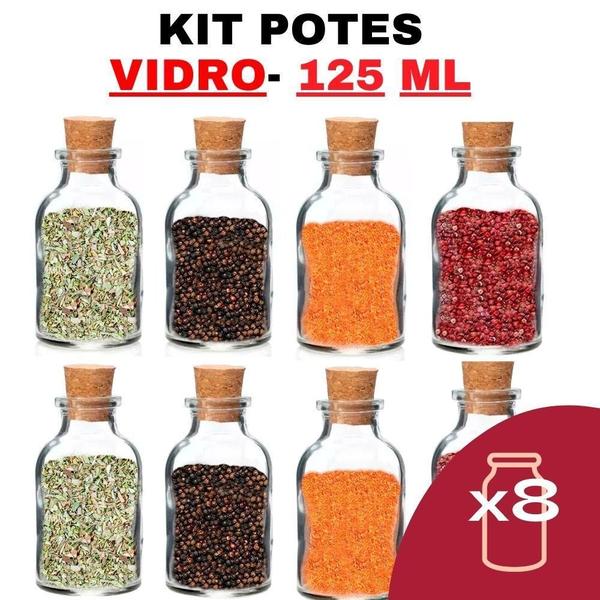 Imagem de Kit Potes De Temperos Condimentos De Vidro 125Ml