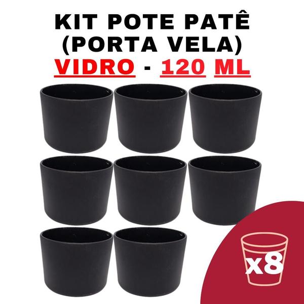 Imagem de  Kit Potes de Vidro Patê  120ml Preto Sem Tampa