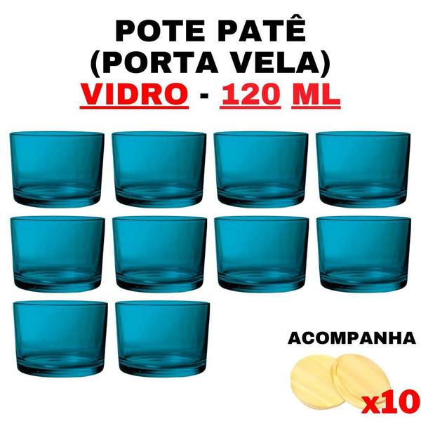 Imagem de Kit Potes de Vidro Patê Ciano c/Tampa 120ml - 10 Unidades