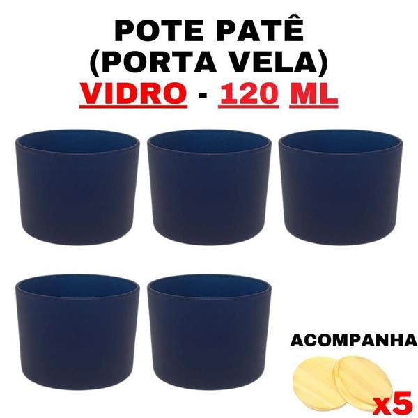 Imagem de Kit Potes de Vidro Patê Jateado Azul Escuro C/Tampa 120ml - Patê - Whisky - Velas - Gourmet - Decoração- Degustação