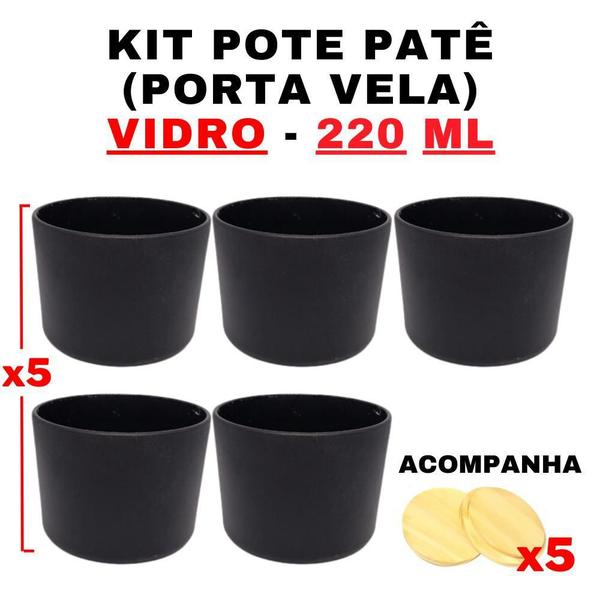 Imagem de Kit Potes De Vidro Patê Preto C/Tampa 220Ml