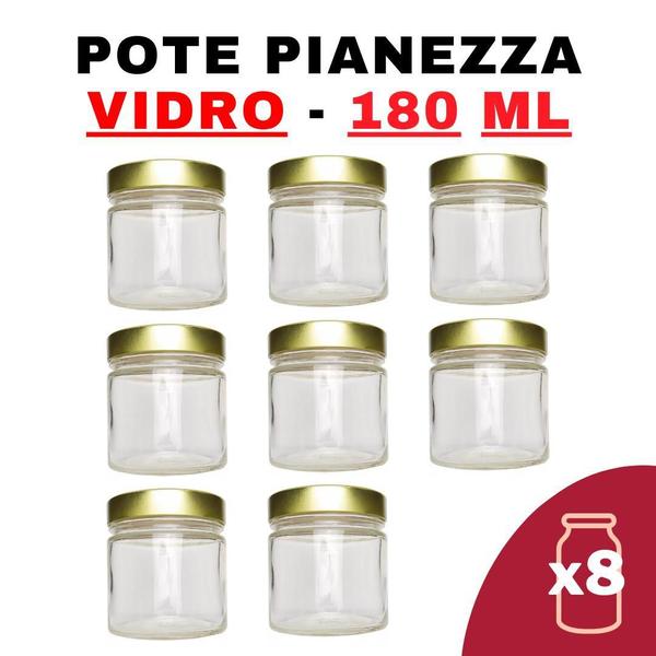 Imagem de Kit Potes De Vidro Pianezza C/Tampa Dourado 180Ml