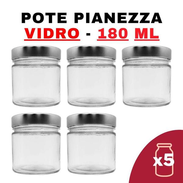 Imagem de Kit Potes de Vidro Pianezza  C/Tampa Prata 180ml