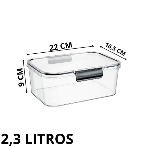 Kit Potes Hermético Plástico Empilhável Quadrado Resistente Clear 6 Unidades - Plasnorthon Imagem de Kit Potes Hermético Plástico Empilhável Quadrado Resistente Clear 6 Unidades