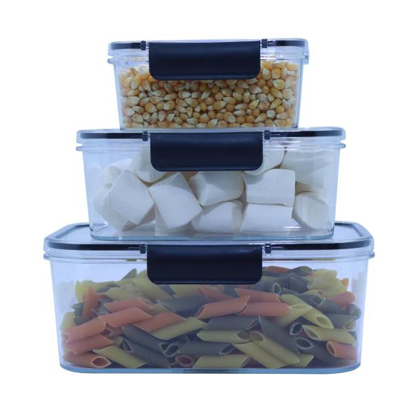 Kit Potes Hermético Plástico Empilhável Quadrado Resistente Clear 6 Unidades - Plasnorthon Imagem de Kit Potes Hermético Plástico Empilhável Quadrado Resistente Clear 6 Unidades