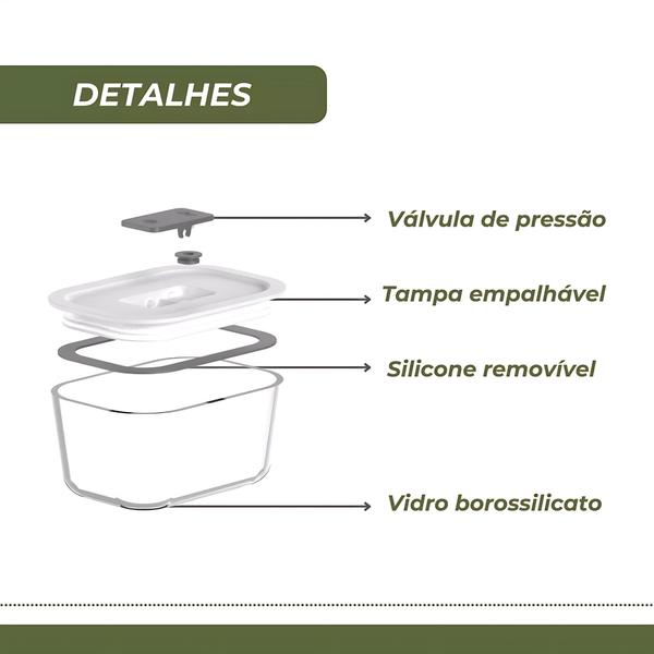 Imagem de Kit Potes Vidro Hermético 1,2L e 370ml Forno Freezer Airfry