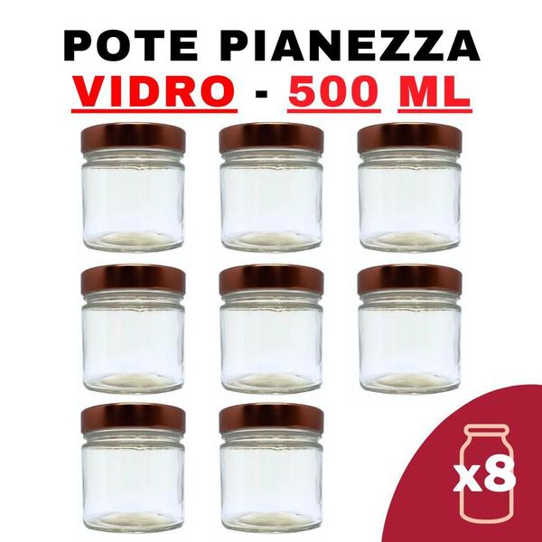 Imagem de Kit Potes Vidro Pianezza Grande C/Tampa Em Metal Rosé 500Ml