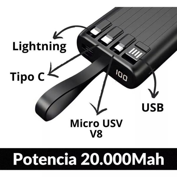 Imagem de Kit Power Bank Rápido 20.000mah Cor Preto